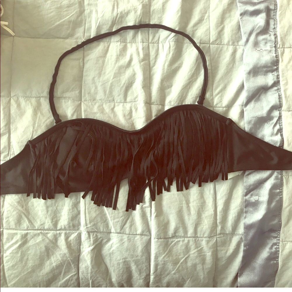 Bikini fringe teal blue padded tube top